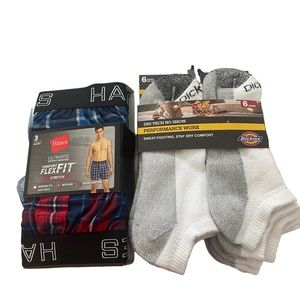 HANES/DICKIES Men’s 3 ComfortFlex Fit Boxers Size: L and 6 Pairs No Show Socks